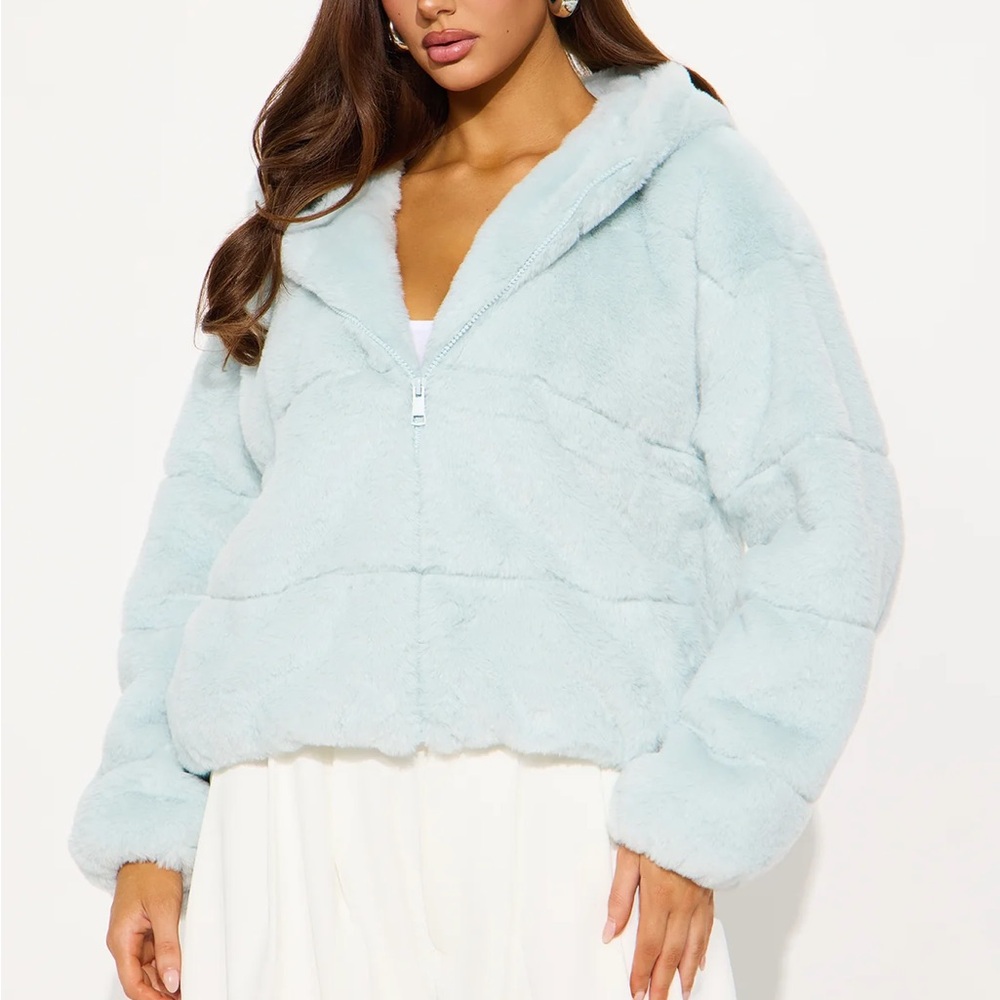 Leah Light Ice Blue Faux Fur Jacket